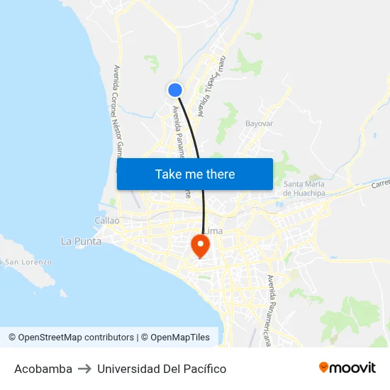 Acobamba to Universidad Del Pacífico map