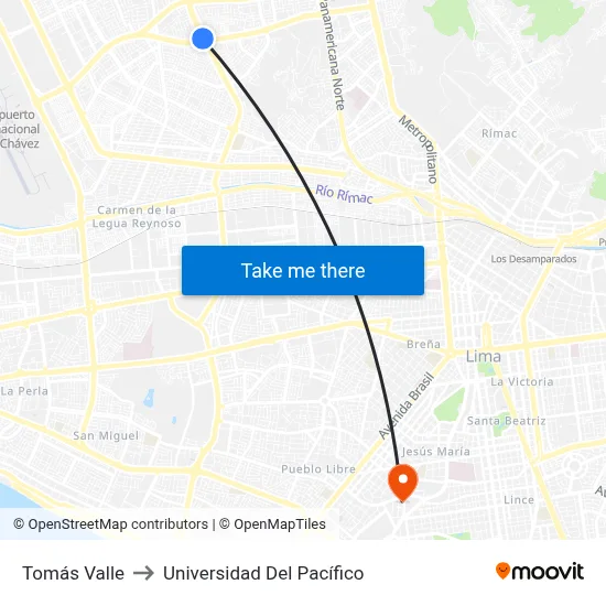 Tomás Valle to Universidad Del Pacífico map