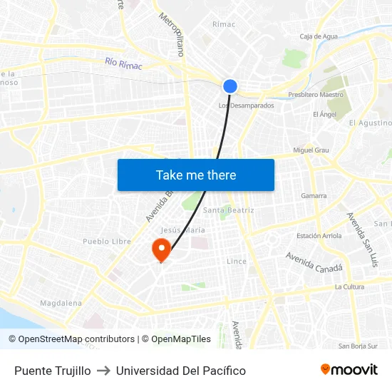 Puente Trujillo to Universidad Del Pacífico map