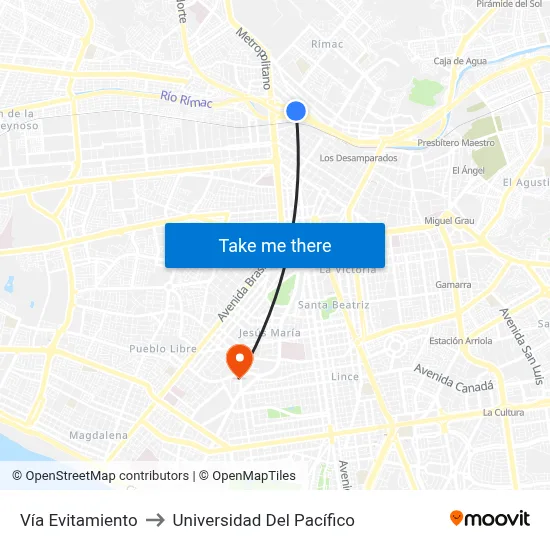 Vía Evitamiento to Universidad Del Pacífico map