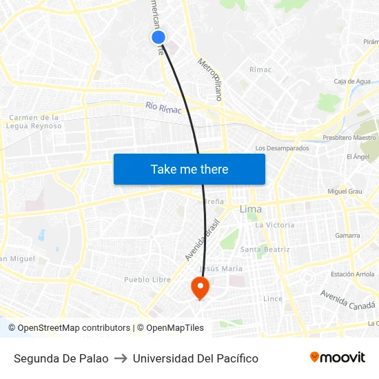 Segunda De Palao to Universidad Del Pacífico map