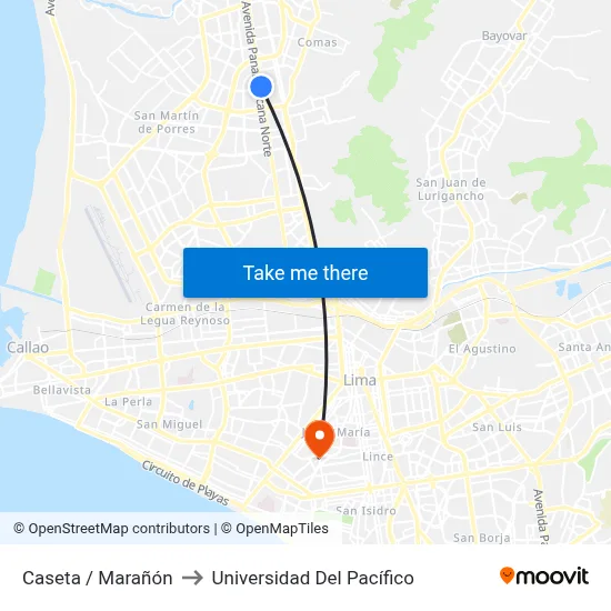 Caseta / Marañón to Universidad Del Pacífico map
