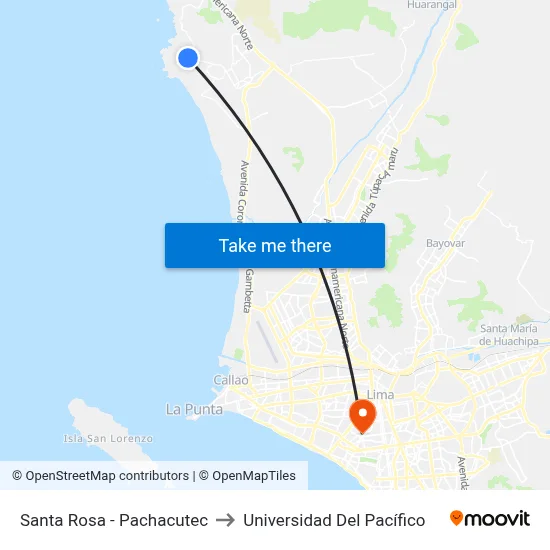 Santa Rosa - Pachacutec to Universidad Del Pacífico map