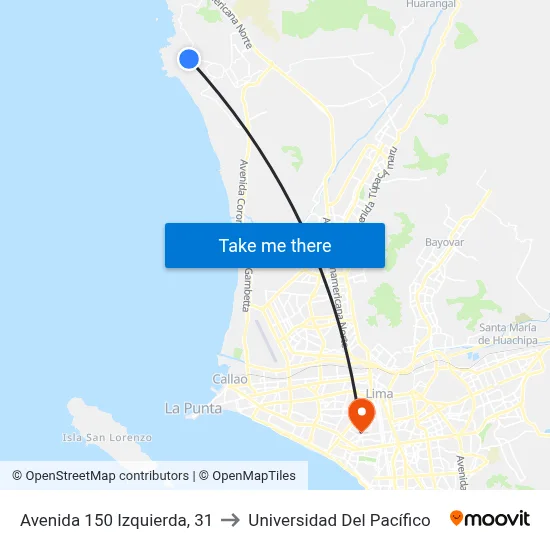 Avenida 150 Izquierda, 31 to Universidad Del Pacífico map
