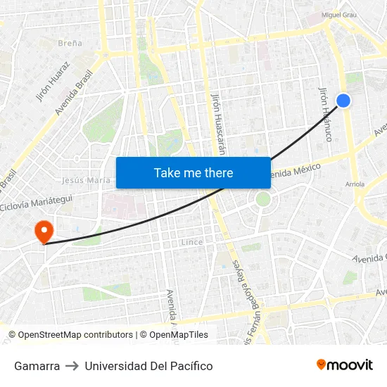 Gamarra to Universidad Del Pacífico map