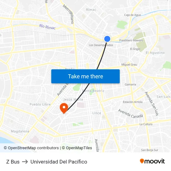 Z Bus to Universidad Del Pacífico map