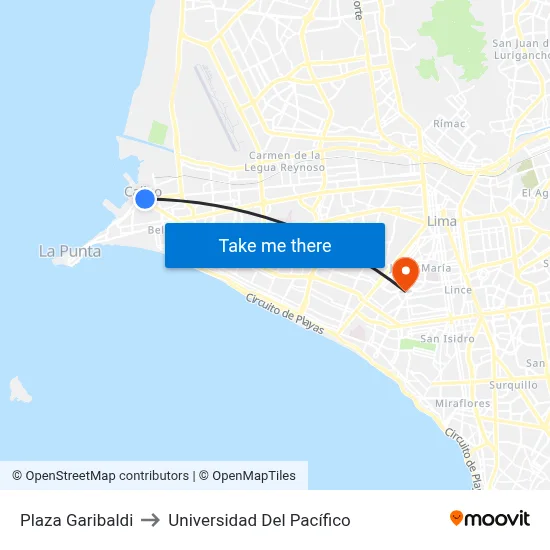 Plaza Garibaldi to Universidad Del Pacífico map