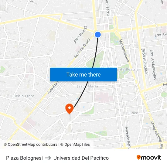 Plaza Bolognesi to Universidad Del Pacífico map