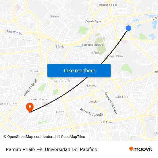 Ramiro Prialé to Universidad Del Pacífico map