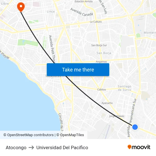 Atocongo to Universidad Del Pacífico map
