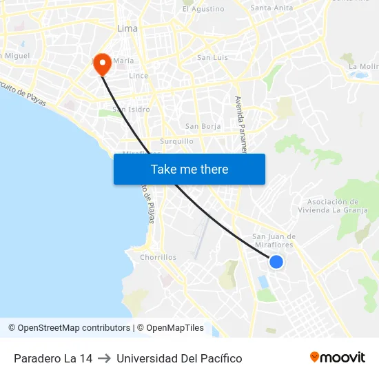 Paradero La 14 to Universidad Del Pacífico map