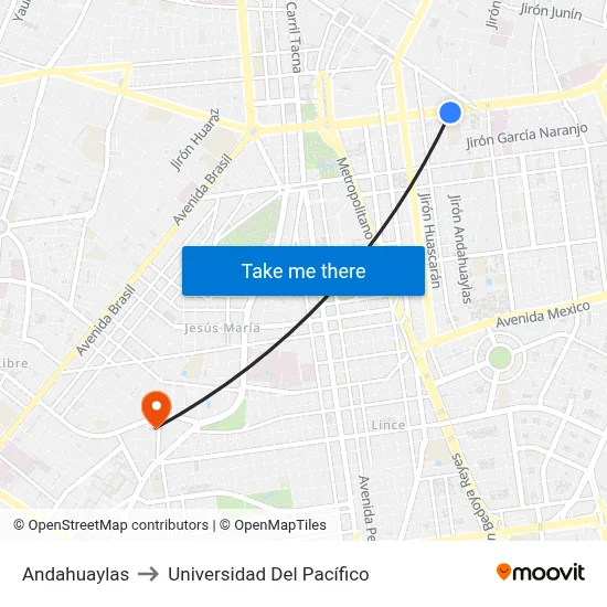 Andahuaylas to Universidad Del Pacífico map