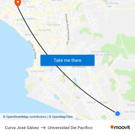 Curva José Gálvez to Universidad Del Pacífico map