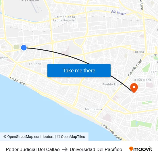 Poder Judicial Del Callao to Universidad Del Pacífico map