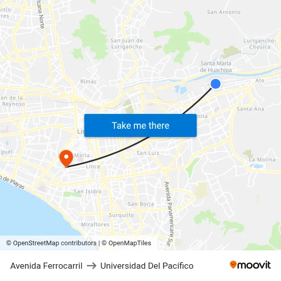 Avenida Ferrocarril to Universidad Del Pacífico map
