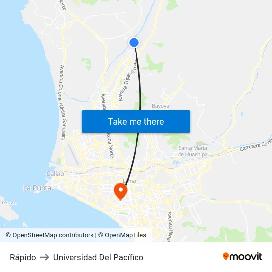 Rápido to Universidad Del Pacífico map