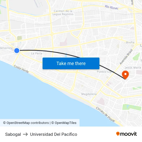 Sabogal to Universidad Del Pacífico map
