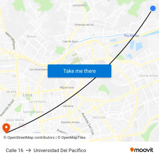Calle 16 to Universidad Del Pacífico map