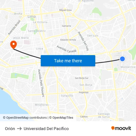 Orión to Universidad Del Pacífico map