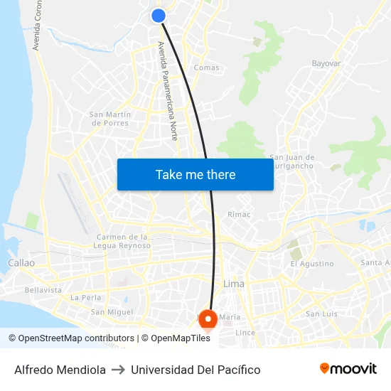 Alfredo Mendiola to Universidad Del Pacífico map