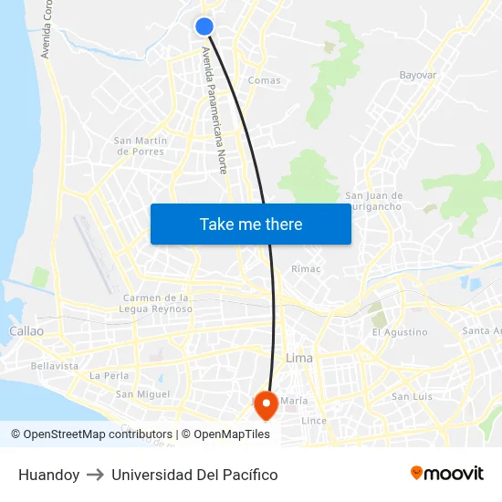 Huandoy to Universidad Del Pacífico map