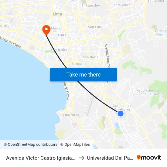 Avenida Víctor Castro Iglesias, 1084 to Universidad Del Pacífico map