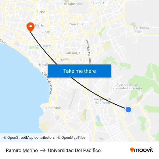 Ramiro Merino to Universidad Del Pacífico map