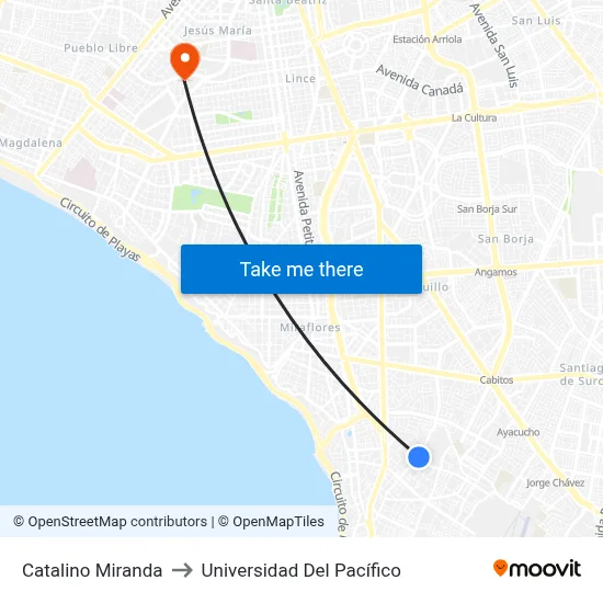 Catalino Miranda to Universidad Del Pacífico map