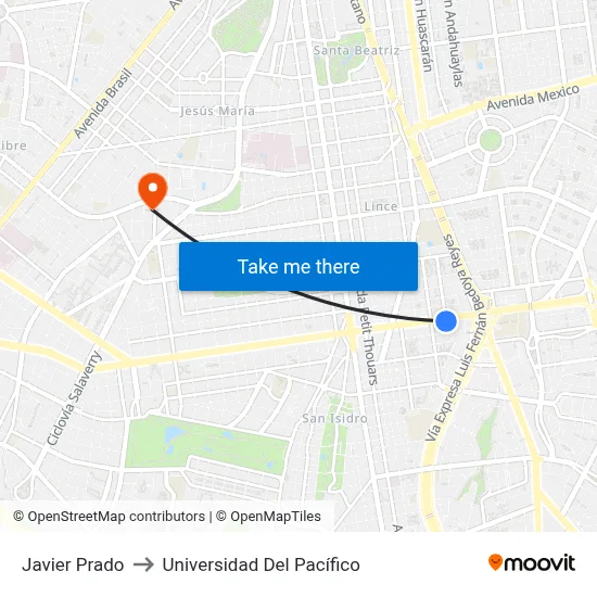 Javier Prado to Universidad Del Pacífico map