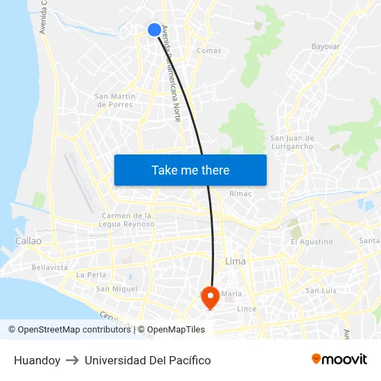 Huandoy to Universidad Del Pacífico map