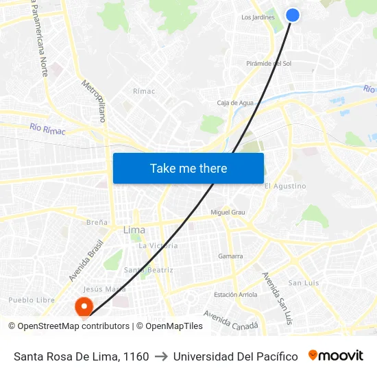 Santa Rosa De Lima, 1160 to Universidad Del Pacífico map