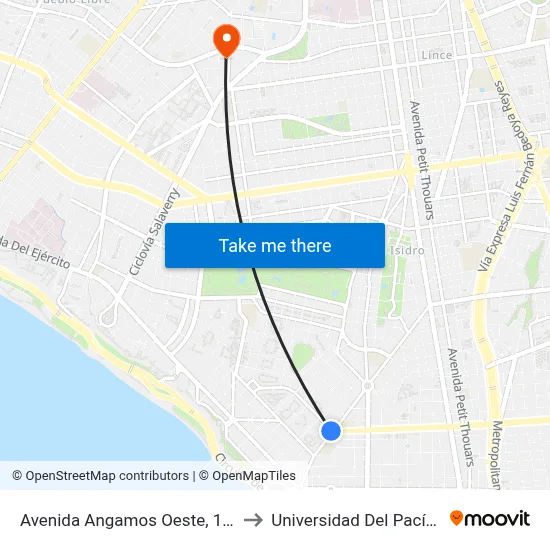 Avenida Angamos Oeste, 1115 to Universidad Del Pacífico map