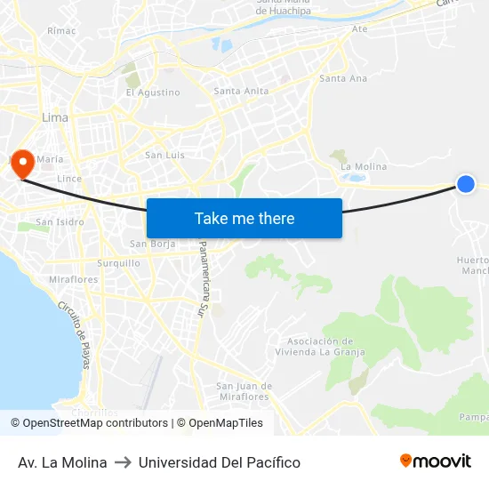 Av. La Molina to Universidad Del Pacífico map