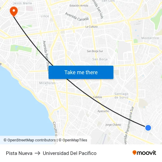 Pista Nueva to Universidad Del Pacífico map