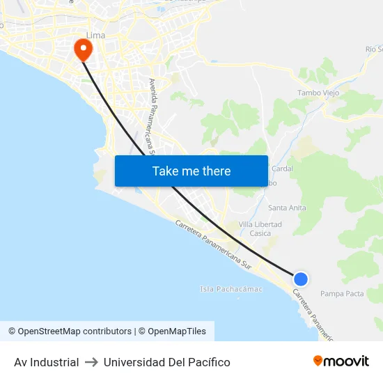 Av Industrial to Universidad Del Pacífico map