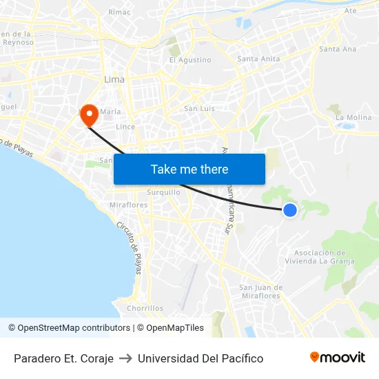 Paradero Et. Coraje to Universidad Del Pacífico map