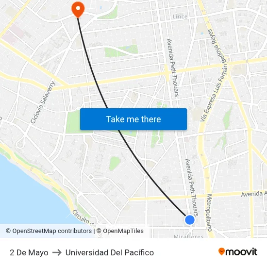 2 De Mayo to Universidad Del Pacífico map