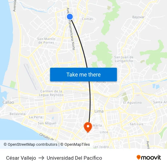 César Vallejo to Universidad Del Pacífico map