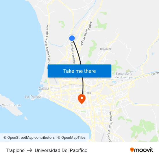Trapiche to Universidad Del Pacífico map