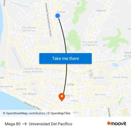 Mega 80 to Universidad Del Pacífico map