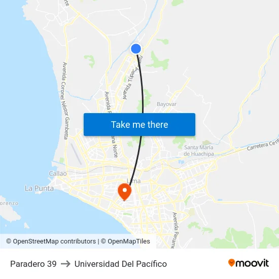 Paradero 39 to Universidad Del Pacífico map