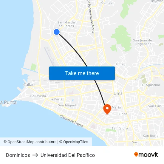 Dominicos to Universidad Del Pacífico map