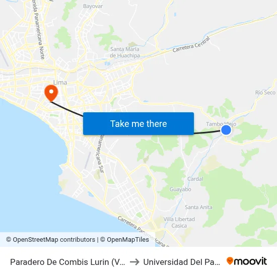 Paradero De Combis Lurin (Verano) to Universidad Del Pacífico map