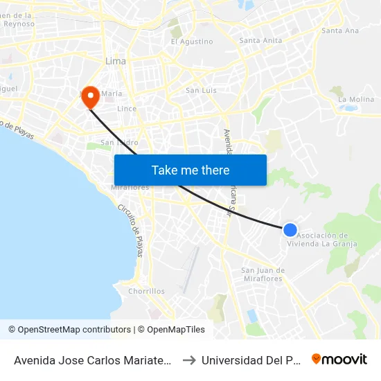 Avenida Jose Carlos Mariategui, 2502 to Universidad Del Pacífico map