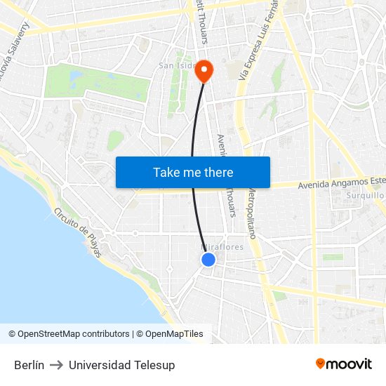 Berlín to Universidad Telesup map