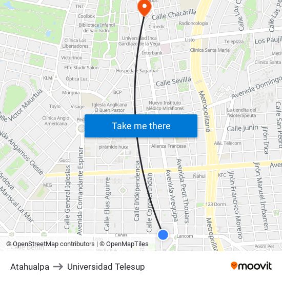Atahualpa to Universidad Telesup map