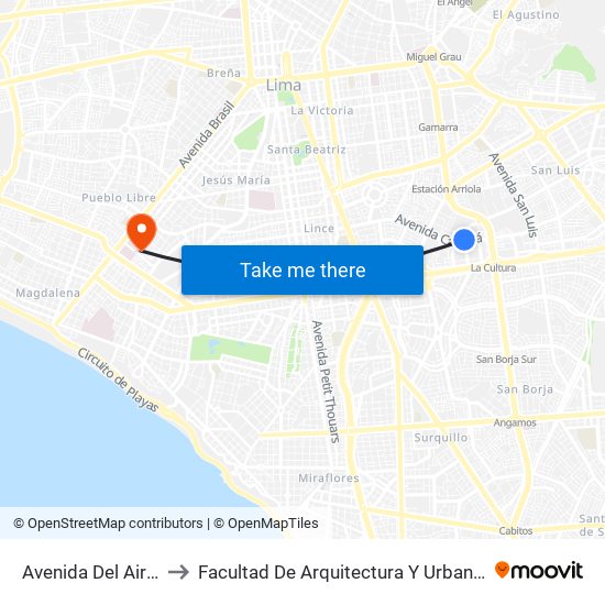 Avenida Del Aire, 601 to Facultad De Arquitectura Y Urbanismo - Unfv map