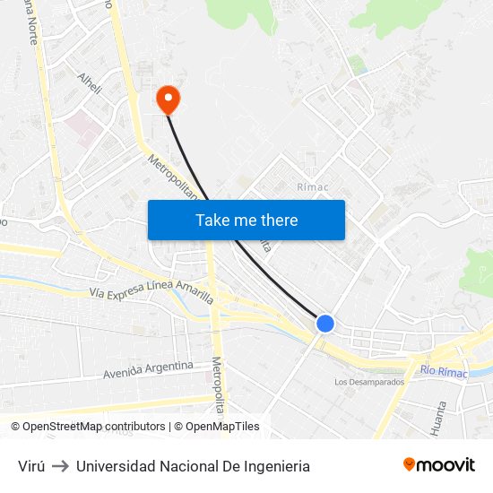 Virú to Universidad Nacional De Ingenieria map