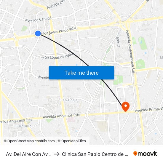 Av. Del Aire Con Av. Javier Prado to Clinica San Pablo Centro de Rehabilitación Física map