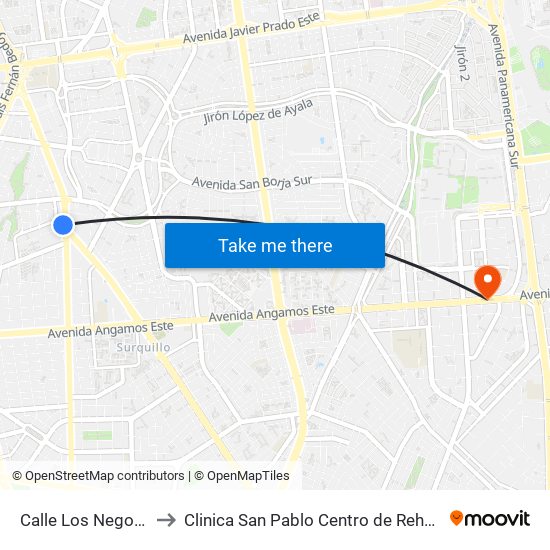 Calle Los Negocios, 499 to Clinica San Pablo Centro de Rehabilitación Física map